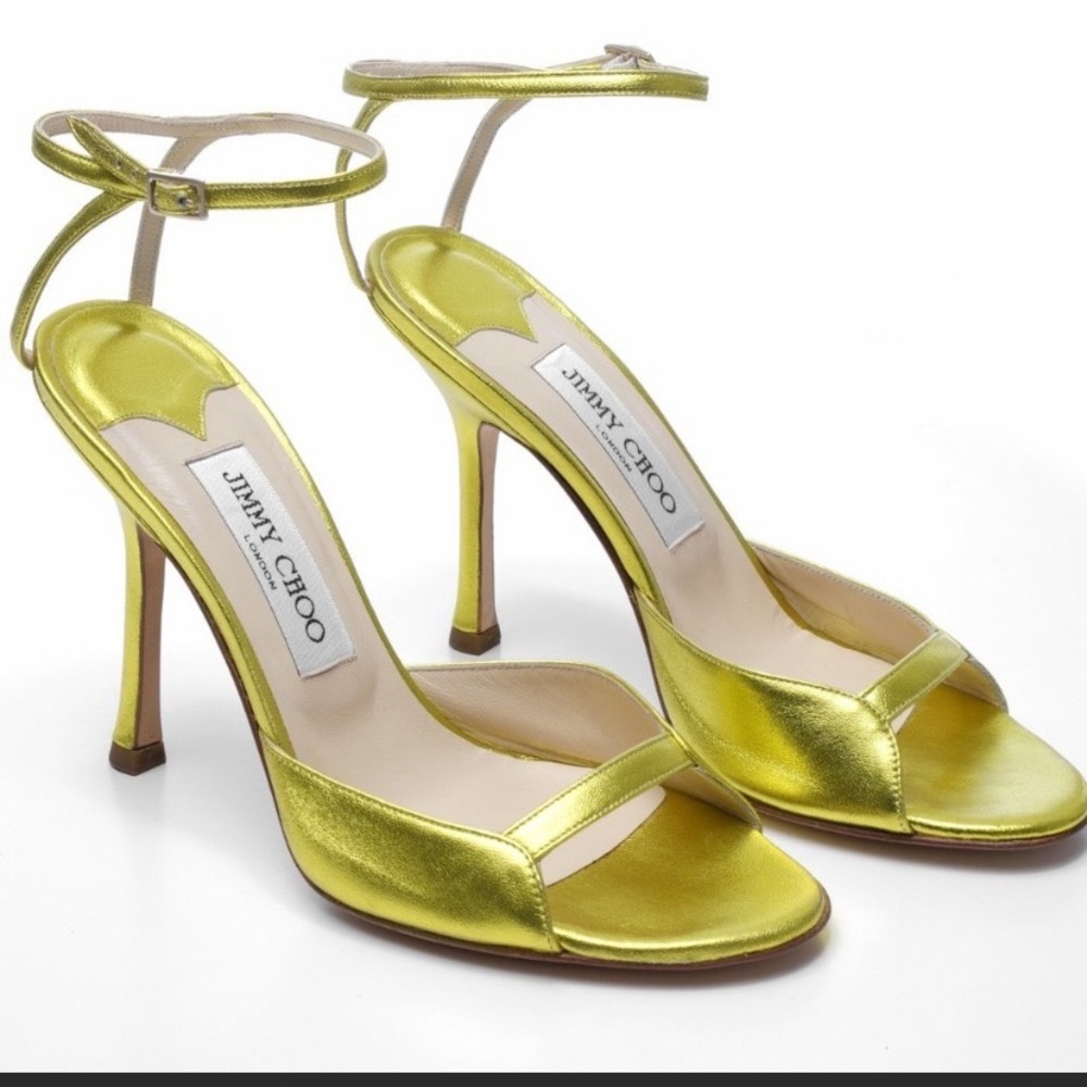 NIB Jimmy Choo Yellow Acid Metallic Sandals sz 37